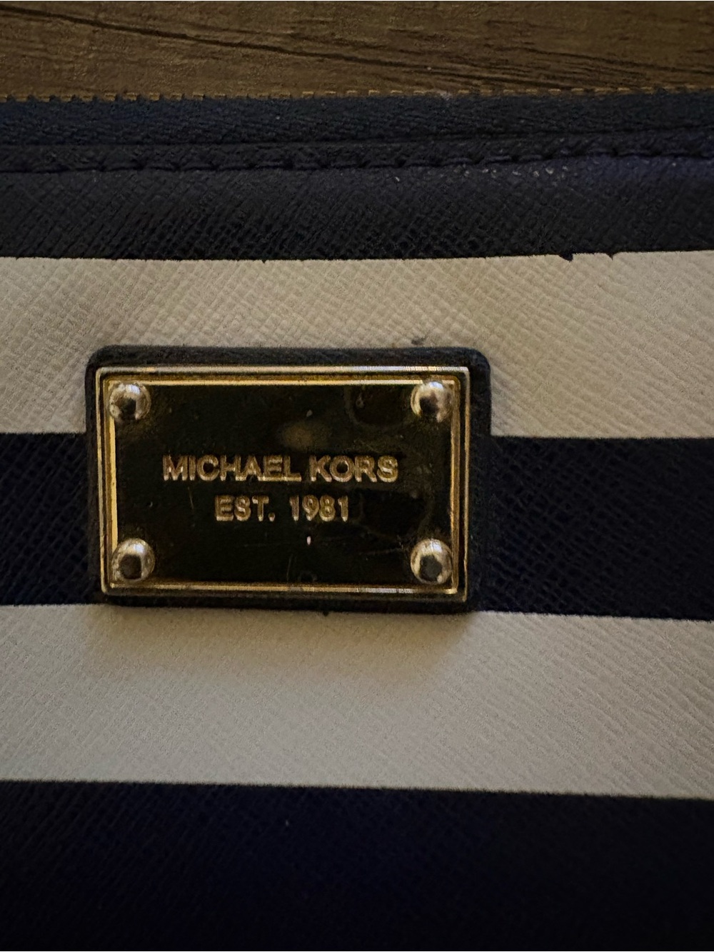 Michael Kors Navy and White Striped Wallet with Gold Plaque - Picture 2 of 6